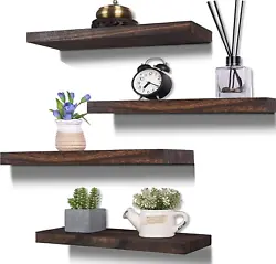 Rustic Wood Floating Shelves for Wall Decor Farmhouse Wooden Wall Shelf for Bathroom Kitchen Bedroom Living Room Set of...