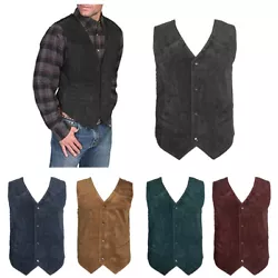 Mens Suede Vest Soft Casual 4 Snap Closure Western Front Pockets Sleeveless Top, Black, M.