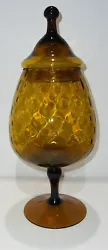 Vtg EMPOLI Optic Amber Apothecary Jar Mid Century 14