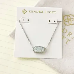 Kendra Scott Elisa Silver Iridescent Drusy Pendant Necklace. Iridescent Drusy. 0.63L x 0.38W stationary pendant, 15...