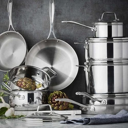 14-Piece Tri-Ply Cookware Set. Heavy-gauge tri-ply clad construction. 5-quart deep saute pan with lid. 8