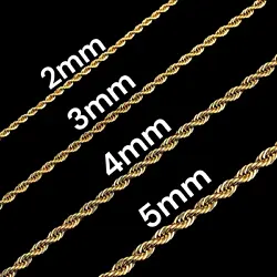 Chain Type: Rope Chain. Lock: Lobster Clasp. Width: 2mm, 3mm, 4mm, 5mm. Modification: Gold Plated. Material: Stainless...