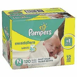 Pampers Swaddlers Disposable Baby Diapers, Newborn - 120 Count (Giant Pack). New in box—box may have cosmetic...