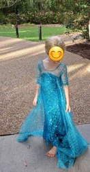 Disney Frozen Queen Elsa Turquoise Dress Up Gown Wig Shoes Costume with Sequins. Sparkles!  No rips but there are a...