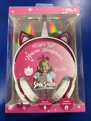 NEW!! Gabba Goods Pink Light Up Unicorn Headphones Built In Mic.