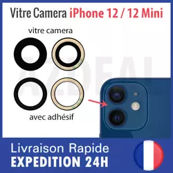 2 Vitres noires avec adhésifs pour la lentille de la caméra arrière du iPhone 12 ou iPhone 12 Mini - 100% Neuf....