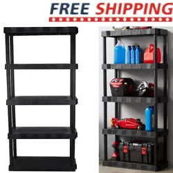 5 Shelf Plastic Garage Shelves Adjustable Storage Shelving Unit Black 750Lb Rack. This Hyper Tough Black Plastic 5...