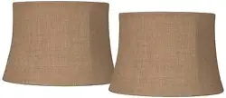 Natural burlap fabric on a set of two drum lamp shades lends casual style thats inviting and relaxing. Natural burlap...
