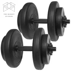 This high-quality dumbbell set totals 40 lbs. and includes two 14.5” dumbbell bars, four collars, and eight weights...