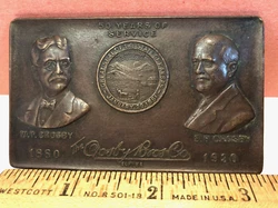 Nice BRONZE 1930 CROSBY BROS CO Dept Store Topeka KS Medal Paperweight, 50 year store anniversary