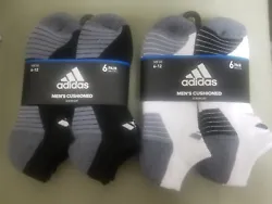 New Adidas Mens 6 Pair Cushioned No Show Socks. 