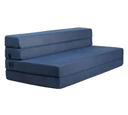 Full Size 4-Foldable Foam Matress Studio Folding Sofa Chair Bed, Navy Blue.