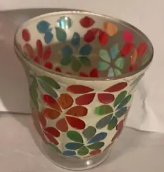 Mosaic glass floral vase candle holder 5” boho shabby chic 5