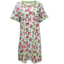 This classic nightgown style pajama dress from Gold Coast features a light blue material with an all over pink and...