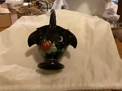 FENTON GLASS BASKET HAS A PUMPKIN  AND GUORD PAINTED ON IT NO CHIPS