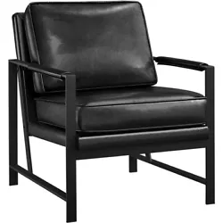 【Understated Industrial Appeal】The combination of matte black finished legs and black faux leather upholstery adds...