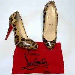 Christian Louboutin Leopard Print Patent Leather Open Clic Peep Toe Pumps Size 37 US 7Black and brown high heels almost...