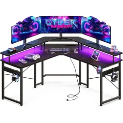 【Sturdy and Steady 】The gaming desk is equipped with 8 desk legs to ensure the stability of the desk. 【Power...