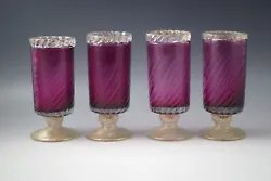 ATTRIBUTED TO BAROVIER AND TOSO. SET OF 4 GOBLETS. MURANO GLASS, VENETIAN GLASS, ITALY, ORIG MADE IN ITALY LABEL. I...