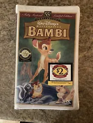 Bambi: 55th Anniversary Walt Disneys Masterpiece (VHS, Limited Edition). Slight tear on the back seal but still...