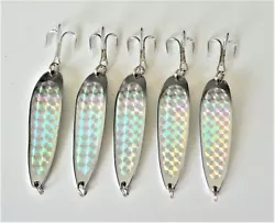ABOUT THE ITEM: 5 Pieces Casting 2oz Spoons combo Fishing Lures. COLOR: Silver Holographic. CAN BE USED IN BOTH...