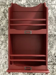 POTTERY BARN WOOD WALL HANG MOUNT OR FREE STAND RED SHELF GREAT FOR.MAGAZINES LETTERS POTS & PANS LIDS TOWEL BAR RACK...