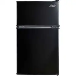 Introducing the Arctic King 3.2 Cu. Feet Two-Door Mini Fridge with Freezer in Black - a versatile and compact cooling...