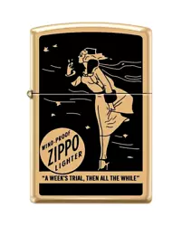 Zippo item 99448. Zippo Windproof Lighter With Color Image Black Windy and Zippo Logo. Finish: High Polished Brass.