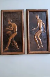 tableau danseurs africain plaque sur cuivre gravée personnage. 47x24 cm