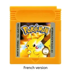 Cartm0d Pokémon Jaune pour Game Boy FR.  Jeu : Pokémon.  Version : Jaune.  Langue : Français.  Jeu 100% fonctionnel.