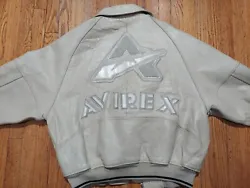 All Ivory Cream Avirex A Logo icon signature leather jacket sz 2xl   In very nice condition, only shows slight wear.