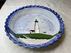 Nola Watkins Collection Large Pie Plate with Lighthouse Design.