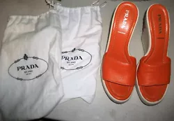This Is For A Beautiful Pair Of Prada Wedges. These Have Fish On The Heels. The Inside Length Of The Shoes Is 11