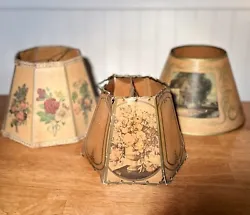 Antique/Vintage Paper Lamp Shades Farmhouse Shabby Chic Set of 3 from 1900-1930s. 3 different parchment paper lamp...