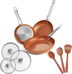Razab Copper Frying Pan Set with Lids, 8
