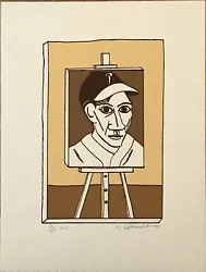This work is based on a Picasso self portrait, but with the addition of a baseball cap (with a 