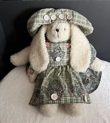 Vintage 1996 EUC Anco Plush Bunny Rabbit, Ivory Sherpa Like Fur w/Green, Pink & Tan Print Apron, Dress & Hat, She’s...