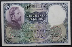 Ce billet Espagnol de 50 Pesetas de 1931. Billet en état de circulation. Et noubliez pas de majouter à votre liste de...