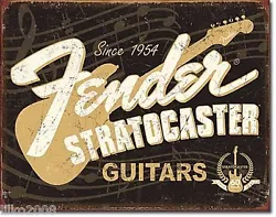Il sagit dune superbe plaque métallique rétro des États-Unis : guitares électriques FENDER , STRATOCASTER ,...