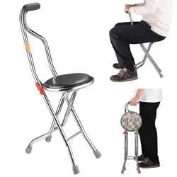 Quadripod support cane stool with anti-slide feet, more stable than ordinary tripod cane. 2 in 1 folding cane seat...