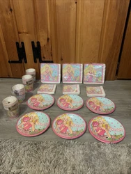 Huge lot of 16 vintage 1988 Barbie party supplies4 sets of cups6 sets of plates3 sets of big napkins3 sets of small...