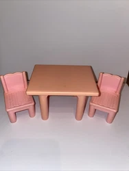 VTG Playskool Dollhouse Kitchen PINK DINING TABLE and Chairs Loving Family.