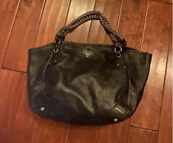 PRADA Black Cervo Lux Leather Chain Strap Large Tote Bag.