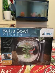 Elive Betta Fish Bowl & Planter Set Up Tank Kit White .75 Gallon LED Light Timer.