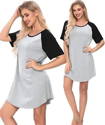 (4) Short sleeve relaxed fit nightgown. 1) 95% Cotton,5% Spandex. 3) Machine Wash. 5) Breathable fabric.