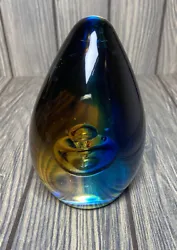 Oval Art Glass Paperweight Brown & Blue 5” Tall Controlled Bubbles. This beautiful piece is large & in good...