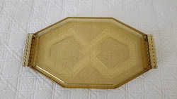 JOLI PLATEAU EN VERRE COLORE JAUNE ART DÉCO. EN BON ÉTAT.