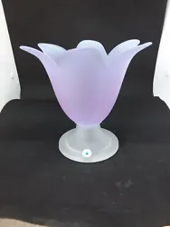 Frosted Purple Tulip Shaped Art Glass Candle Holder / Vase. Made in Portugal.