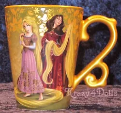 Rapunzel and Mother Gothel screen art with floral brocade pattern. Golden Disney Fairytale Designer Collection logo...