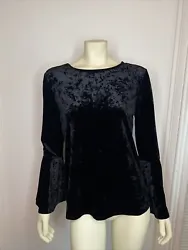 Beach Lunch Lounge Crushed Velvet Top Bell Sleeve Black Size S.